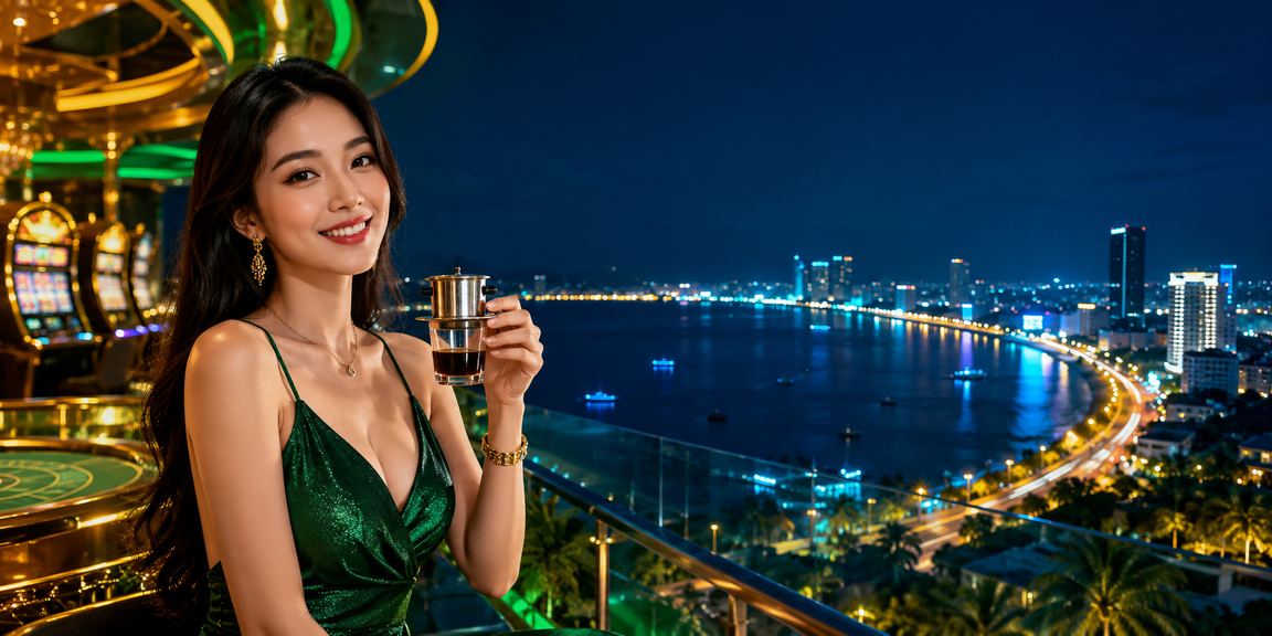 Người dùng Đà Nẵng chơi slot game tại quán cà phê với điện thoại di động